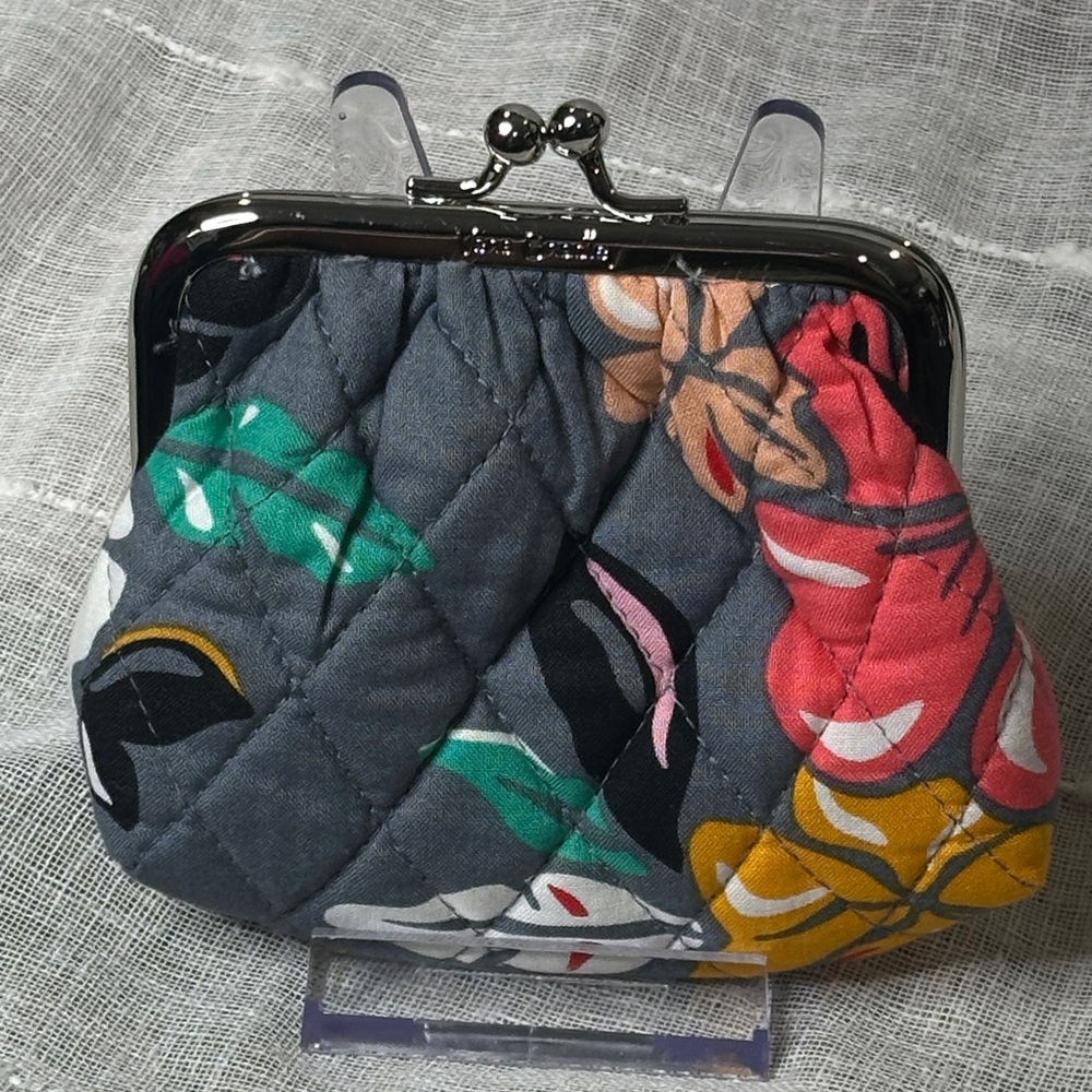 Vera Bradley Quilted Floral Coin Purse - Gray, Red, Green, Yellow